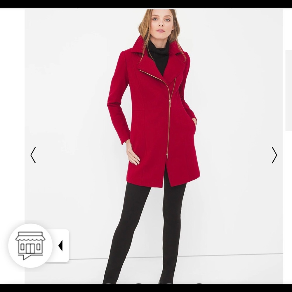 White House Black Market Asymmetrical Zip-Front Coat. Red. Size Small.